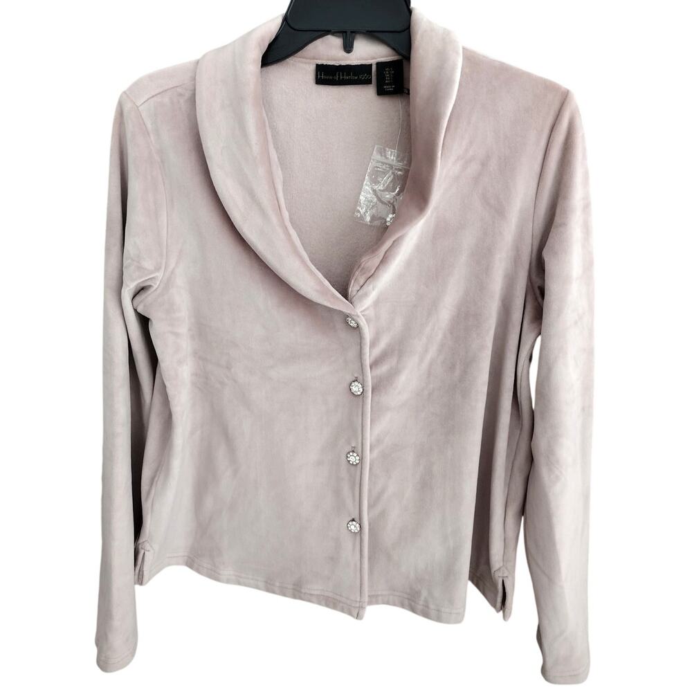 House of Harlow NEW Blush Pink Velour Rhinestone Button-Up Shirt Women's Small
